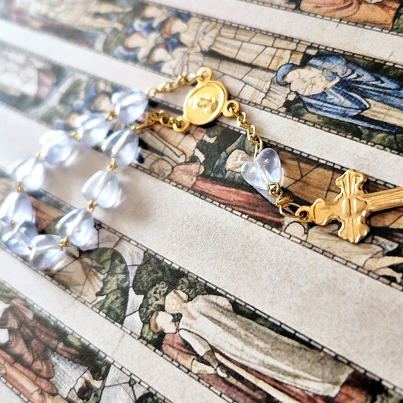 Rosary - Mini Rosarynone Deacada With Blue Hearted Beads - Picture 6 of 8